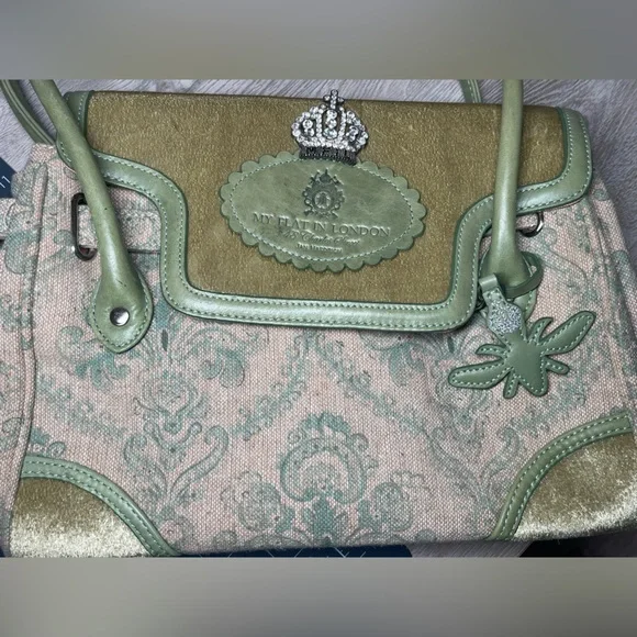 My Flat in London Vintage Satchel Handbag, Color Green/ Pink - Picture 2 of 9